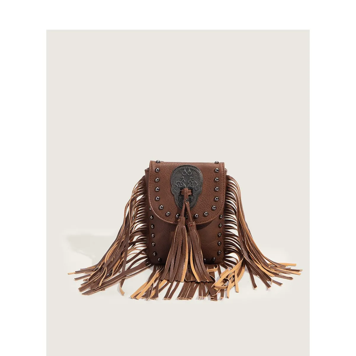 Fashion Women's Rivet Tassel Small Mobile Phone Bag Casual Thin Chain Shoulder Slung Women's Bag