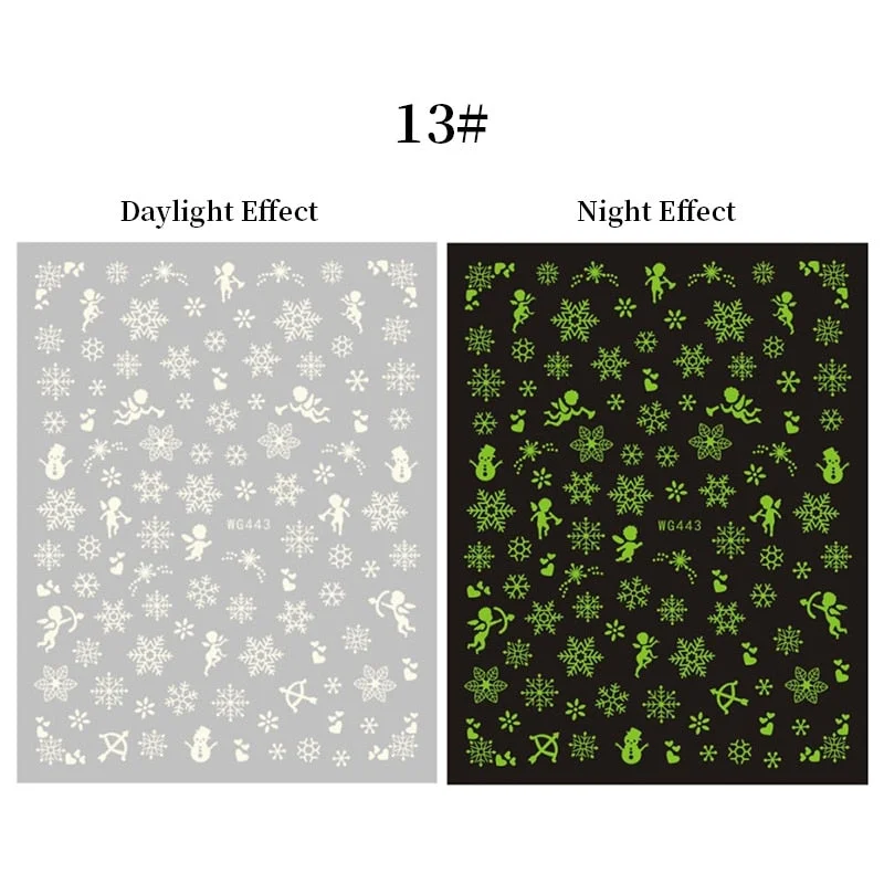 3D Luminous Nail Stickers Halloween Pumpkin Spider Star Moon Transfer Sliders  Winter Glow In The Dark Nail Art Decoration-Nail Inspo