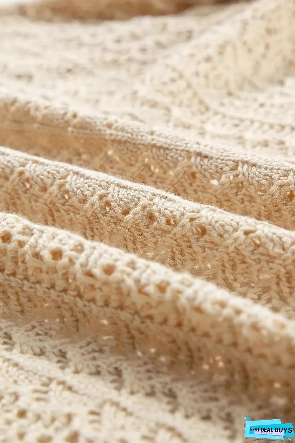 Apricot Hollow Out Knit Drop Shoulder Open Front Cardigan