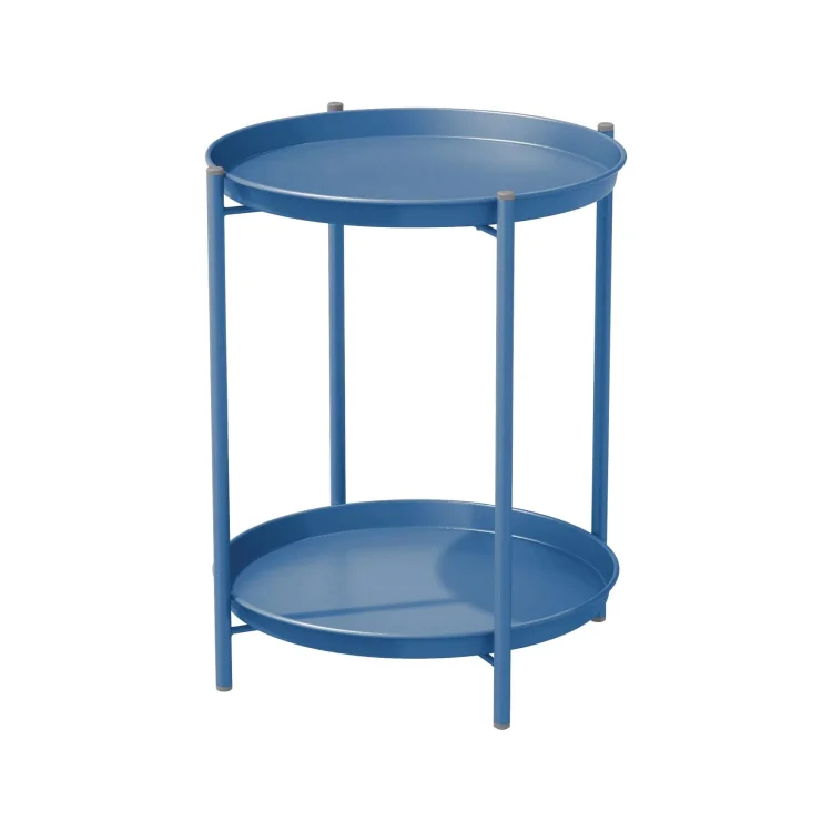 Steel Patio Side Table 2-Tier Weather Resistant Outdoor Round End Table
