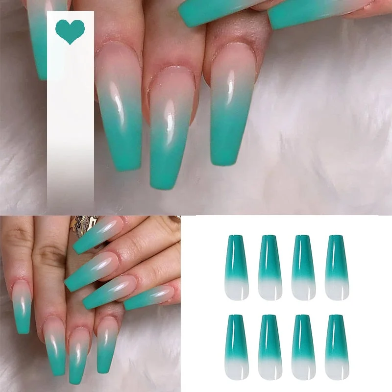 24PCS/box artificial nails with glue Milky white pink Gradients long Ballet Nail stick fake nail tips full cover acrylic-Nail Inspo