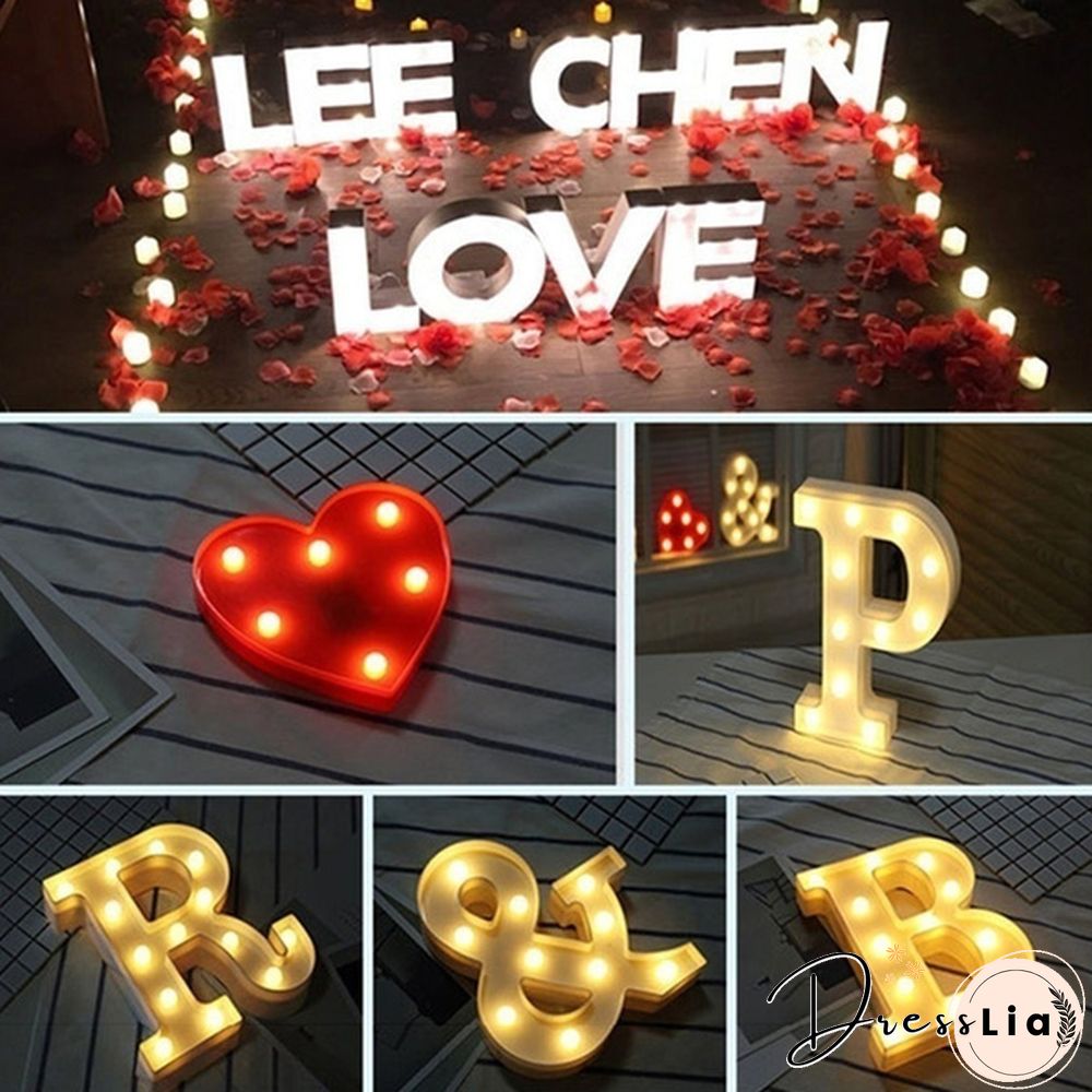 26 Letter LED Lights Luminous Number 0-9Lamp Wedding Birthday Christmas Decoration Decoration Battery Night Light Party Bedroom