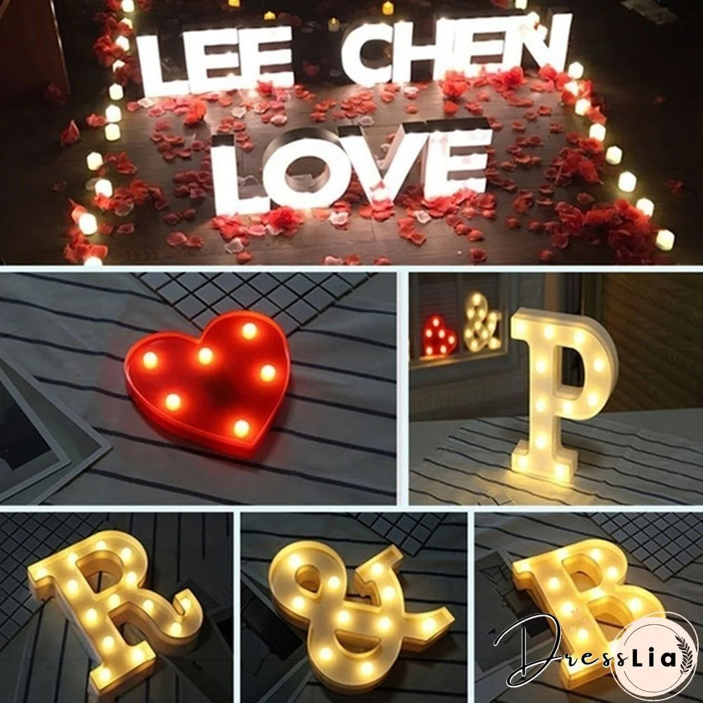 26 Letter LED Lights Luminous Number 0-9Lamp Wedding Birthday Christmas Decoration Decoration Battery Night Light Party Bedroom