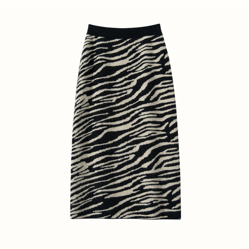Zebra Print Women's Cashmere Skirt  REAL SILK LIFE
