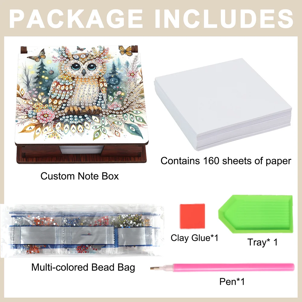 DIY Owl Diamond Painting Note Box Paper 160 Sheets of Paper for DIY Art Craft