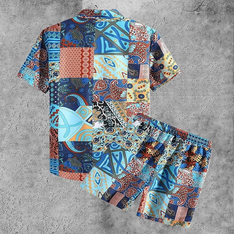 Loveciss®/ Noble Luxury Guys Patchwork Shorts Shirt And Shorts Co-Ord