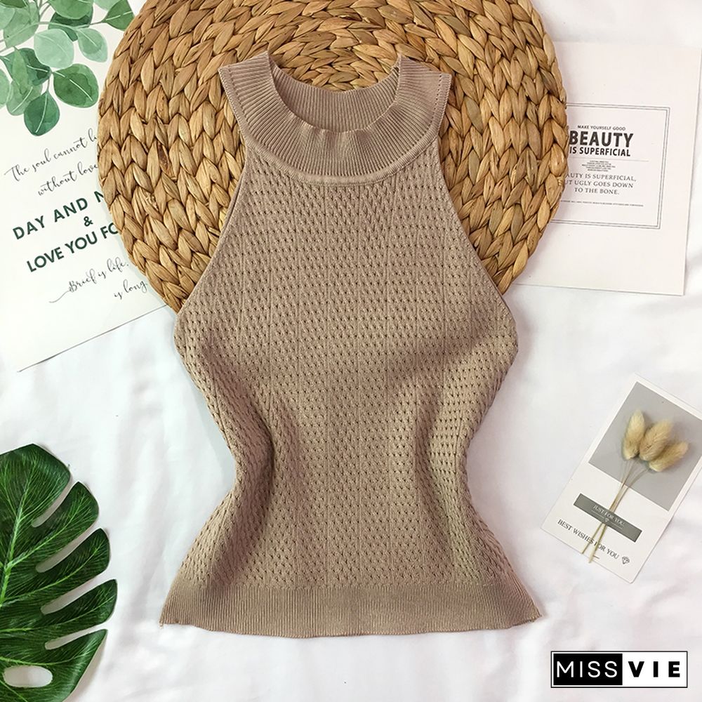 Knit Camis Top Women Knitting Off Shoulder Tank Crop Tops Girls Knitted Camisole Sleeveless Short Tee Shirts For Woman