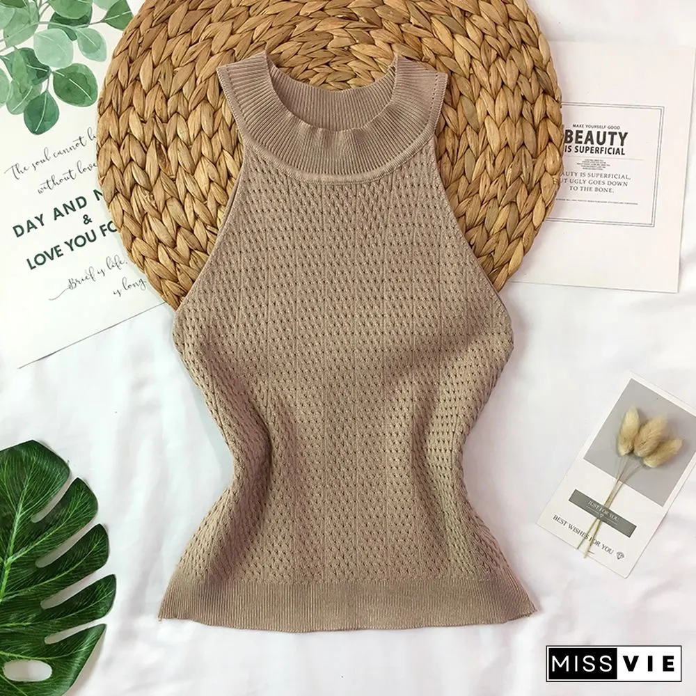 Knit Camis Top Women Knitting Off Shoulder Tank Crop Tops Girls Knitted Camisole Sleeveless Short Tee Shirts For Woman