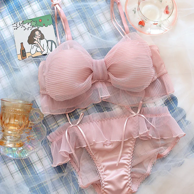 White/Pink/Black Kawaii Girl Lace Underwear Set SP17067