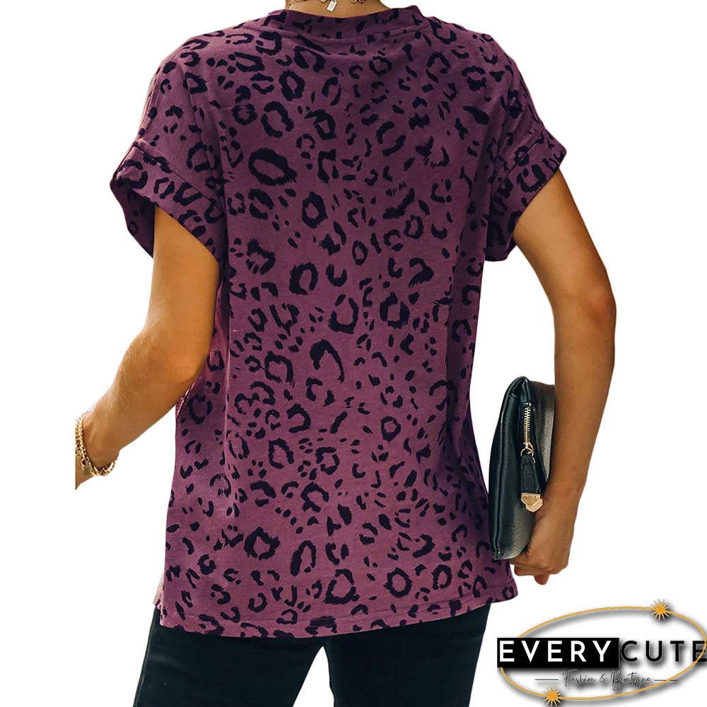 Purple Leopard Print Short Sleeve Tees
