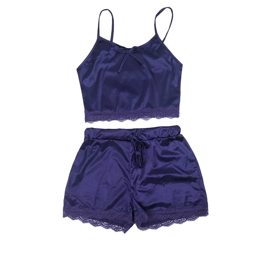 Billionm Ladies Sexy 2 Piece Satin Silk Pajama Set Sleeveless Pyjamas Sleep Shorts Set Lace Pijama Suit Sleepwear For Women Sexy Nighties