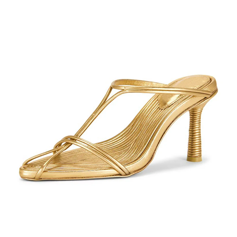 Women's Gold Pointed Toe Stiletto Heel Slip On Mules for women