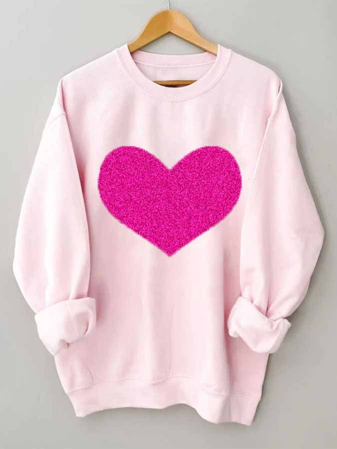 Heart Valentine's Day Printed Round Neck Long Sleeve Sweatshirt socialshop