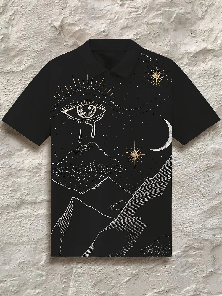Men's Mysterious Art Midnight Scenery Print Polo Shirt