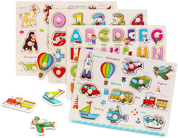 Wooden ABCs & 123s Puzzles (4 PACK)-Mayoulove