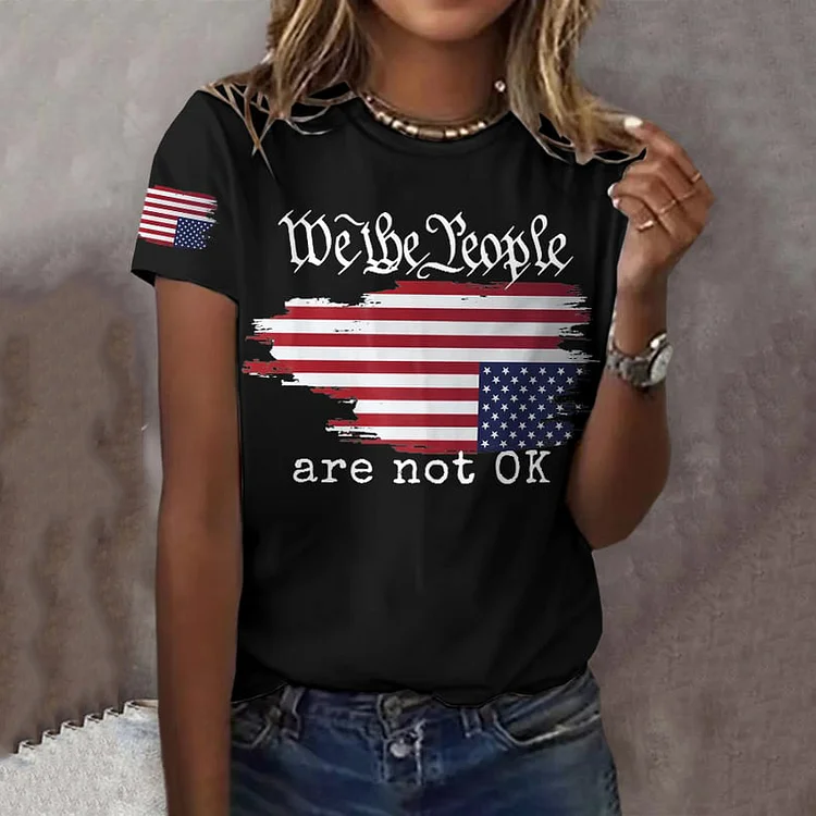 VChics Retro We The People Are Not Ok Print T-shirt