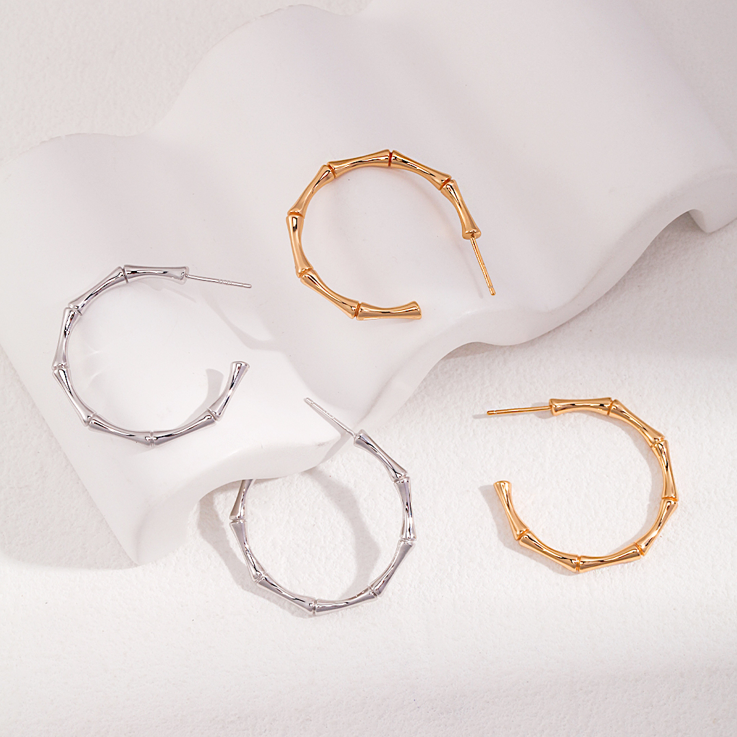 Vintage Bamboo Gold Plated Hoop Earrings