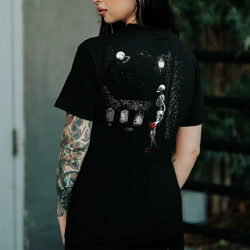 Bones Lamp Moon Rose Printed Women's T-shirt -  