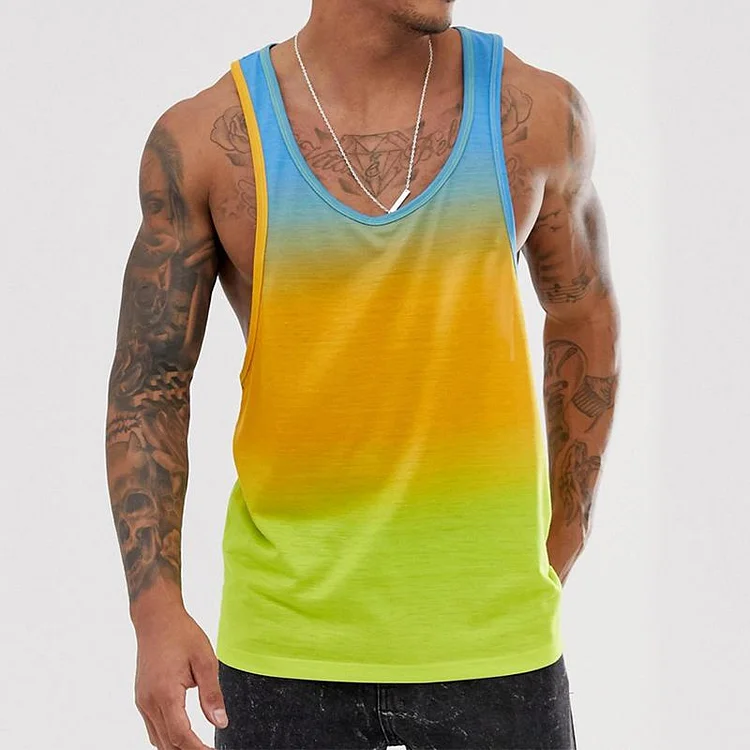Men's Casual Colorful Gradient Round Neck Tank Top