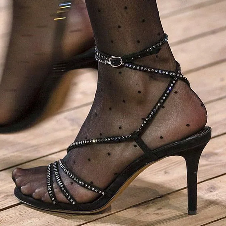 Women'S Open Toe Rhinestones Sandal Elegant Ankle Strap Buckle Shoes Wedding Sexy Heels |FSJ Shoes