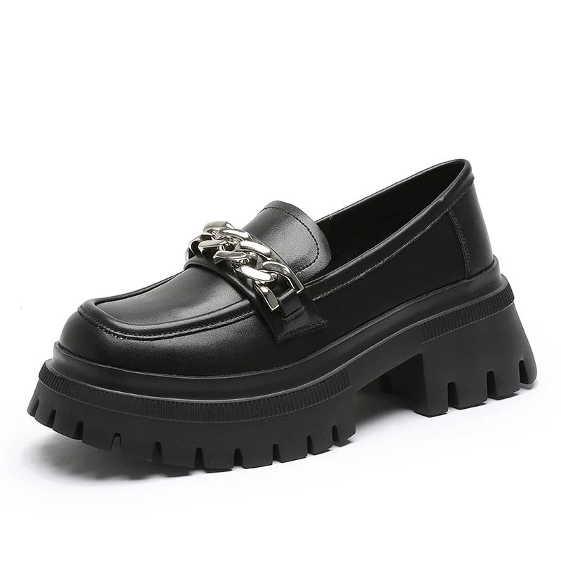 Christmas Gift Genuine Leather Loafers for Women 2021 Platform Shoes Black Heels Fashion Luxury Woman Pumps Women Shoes Wedge Heel for Woman