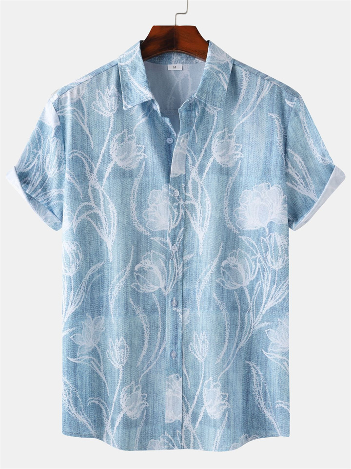Men's Hawaiian Style Beach Print Men's Short Sleeved Shirt