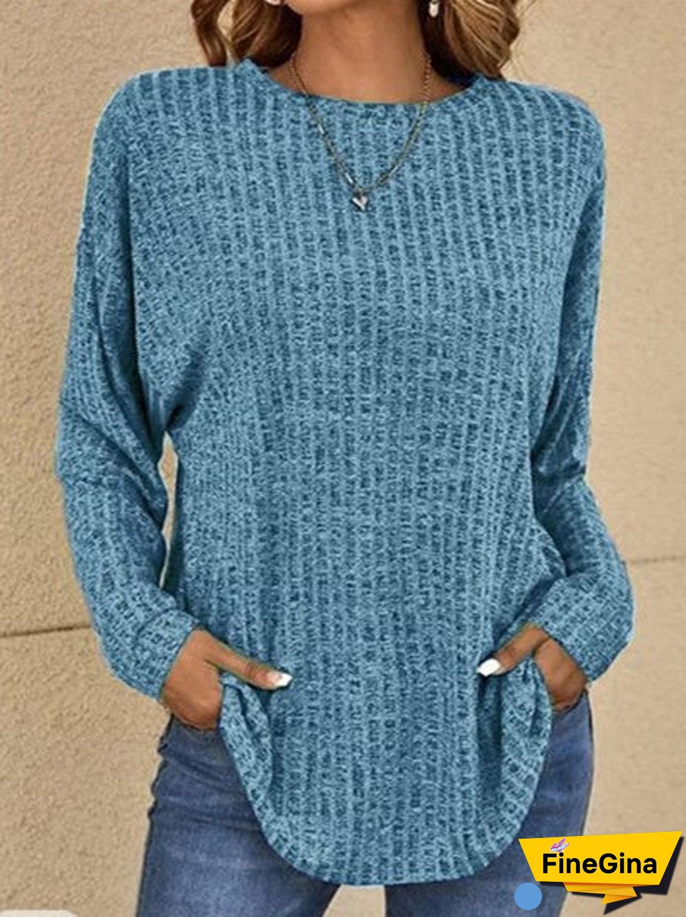 Women's Solid Color Scoop Neck Long Sleeve Top