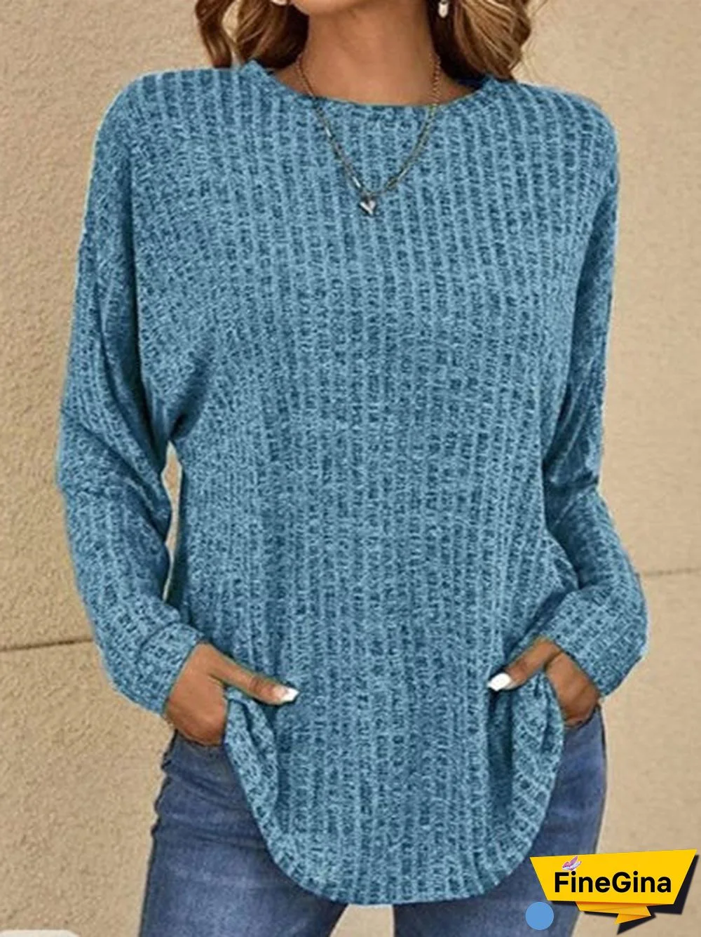 Women's Solid Color Scoop Neck Long Sleeve Top