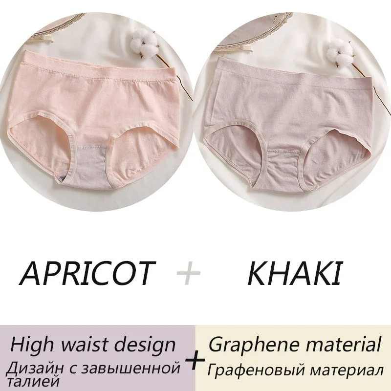 Women's Cotton Panties High Waist Briefs For Woman Graphene Crotch Antibacterial Comfort Underwear Skin-friendly Panty Intimate