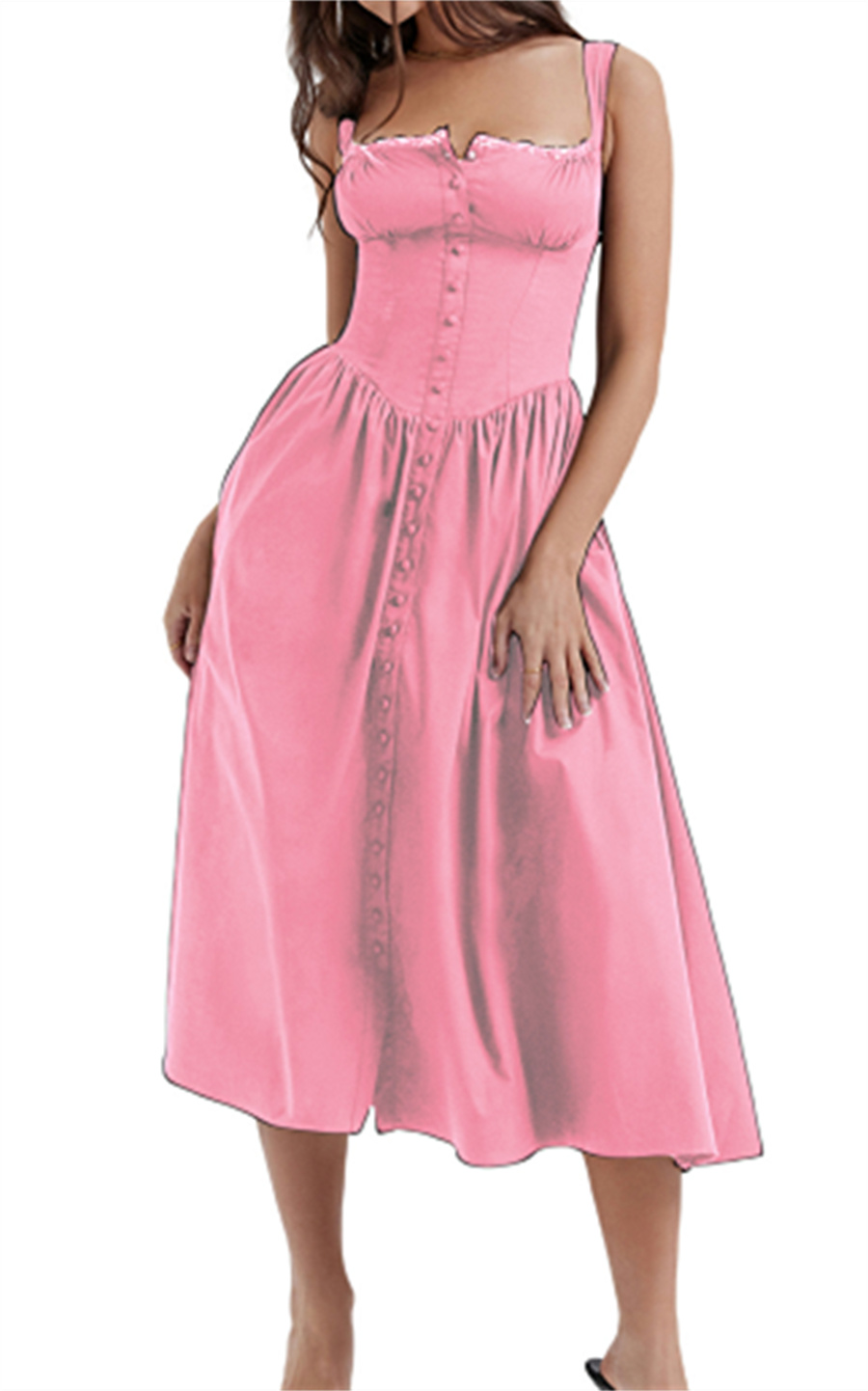 Gamezwind fall family photos outfits Women Bustier Long Dress Sleeveless Spaghetti Strap Square Neck A Line Slit Midi Dress Summer Boho Floral Ruffle Trim Sundress