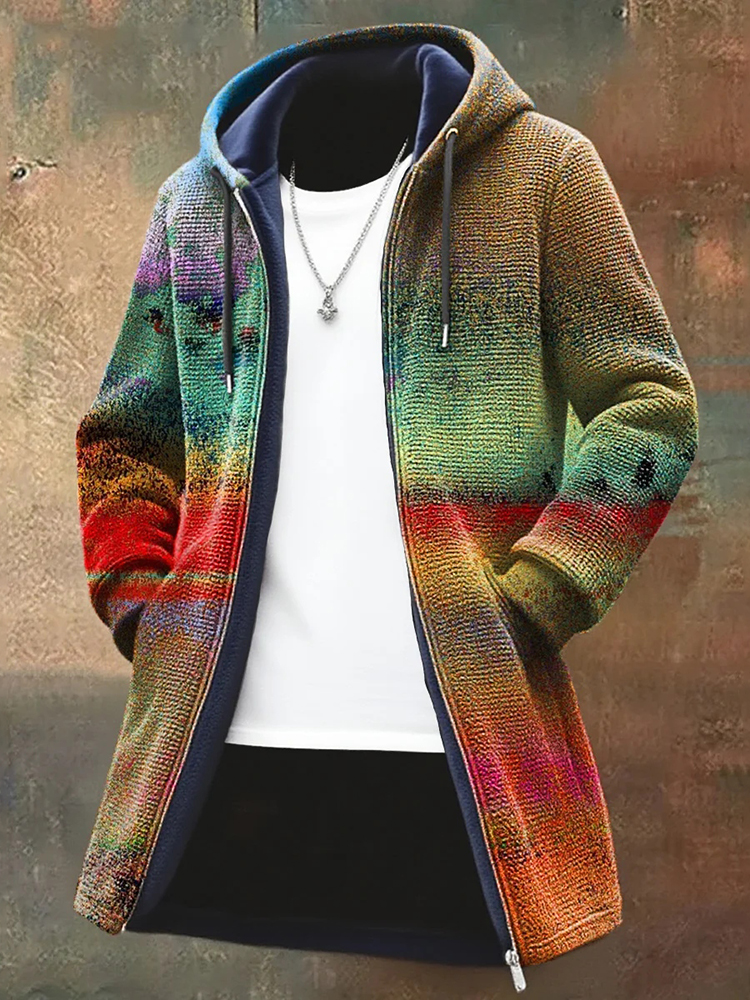 Comstylish Gradient Stripe Print Plush Thick Long Sleeve Cardigan Sweater