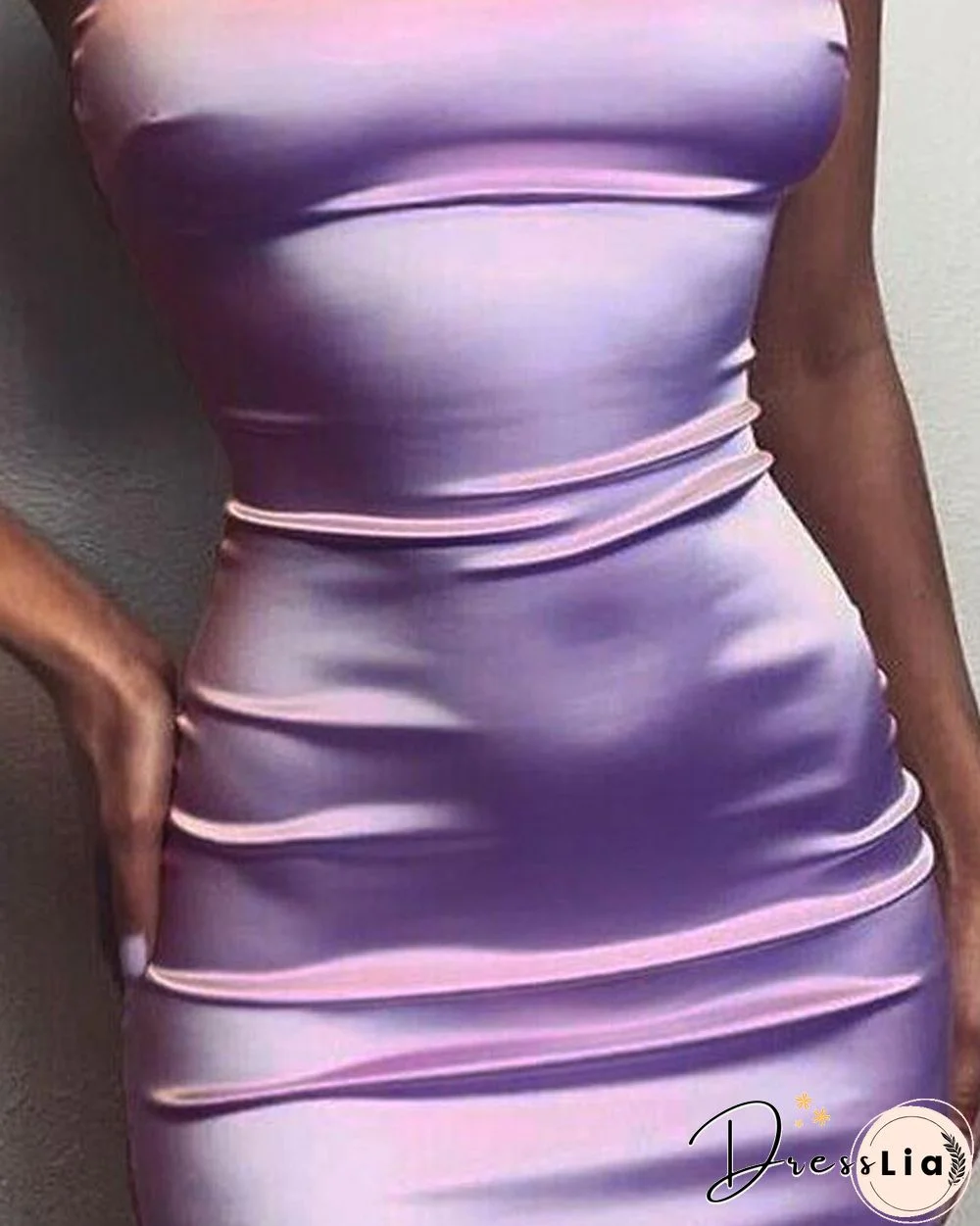 Spagheintti Strap U-neck Slimmg Satin Dress