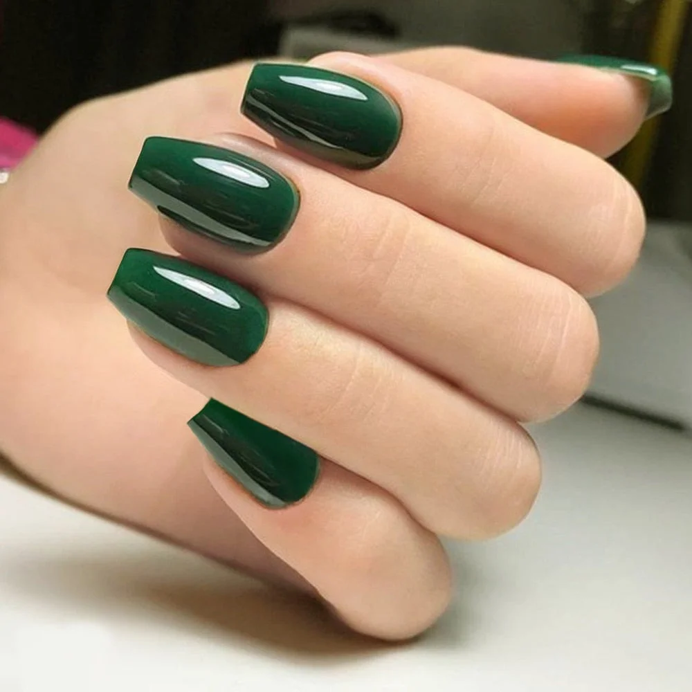 24Pcs Shiny Artificial Fake Nails With Jelly Glue Off White Short Ballerina Coffin False Nails Press On Finger Tip Manicure Tool-Nail Inspo