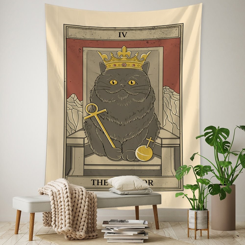 Tarot Card Tapestry Wall Hanging Bohemian Style Cat Mysterious Divination Witchcraft Beach Moon Phases Beautiful Room Decor