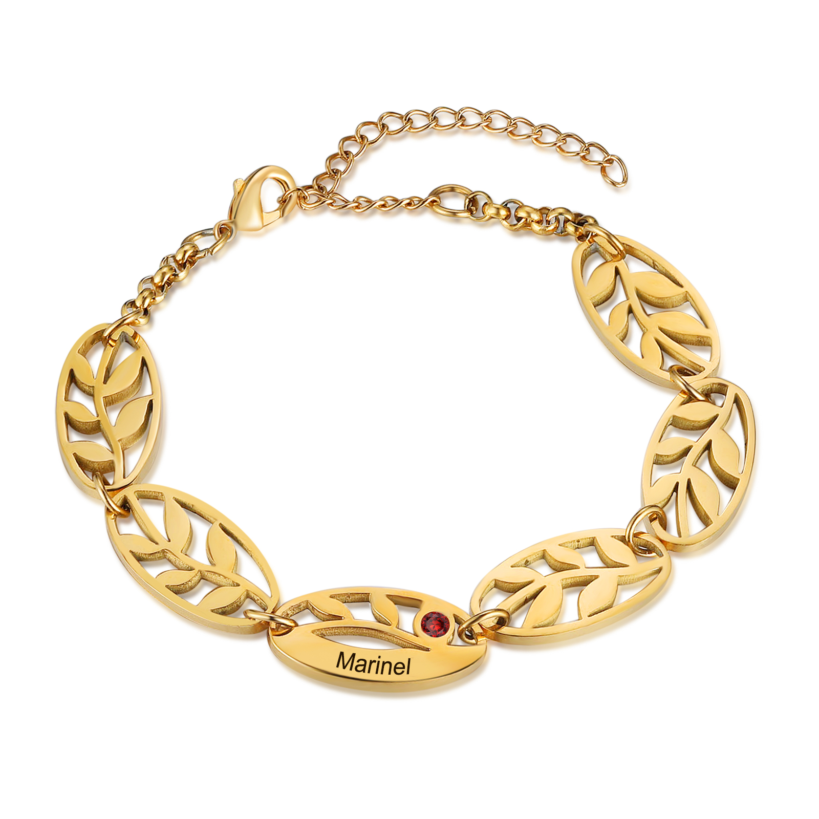 Personalized Leaves Bracelet Custom 1 Name Golden Bracelet For Her
