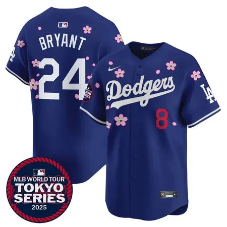 Men's Los Angeles Dodgers #8/24 Kobe Bryant  Royal Tokyo 2025 Cool Base Stitched Baseball Jersey