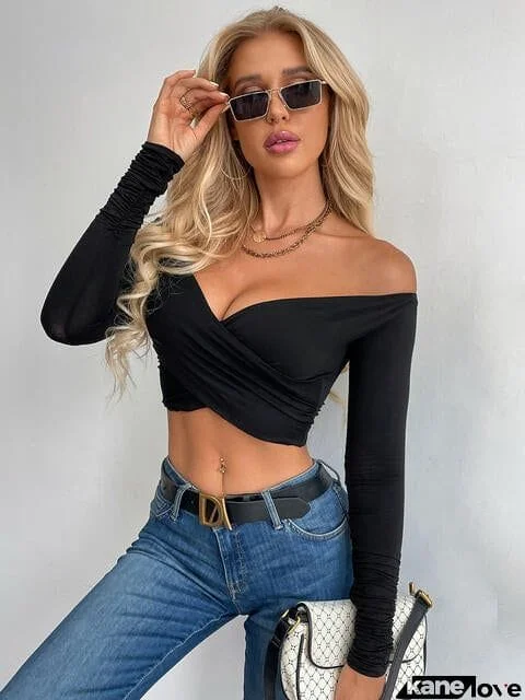 Crisscross Long Sleeve Cropped Top