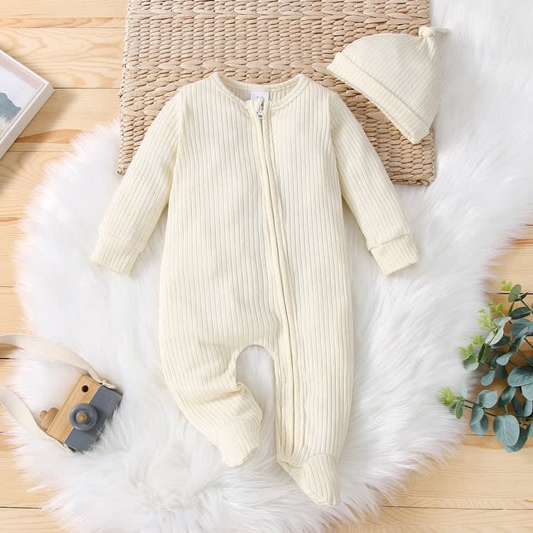 Baby Newborn Footed Romper with Bonnet