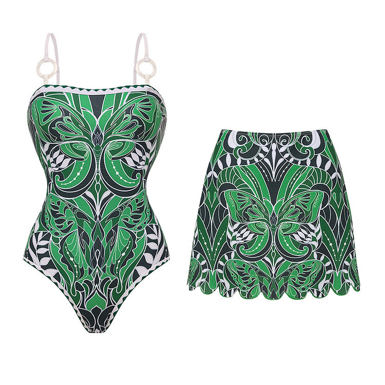 Butterfly Printed One Piece Swimsuit and Skirt or Pants Flaxmaker