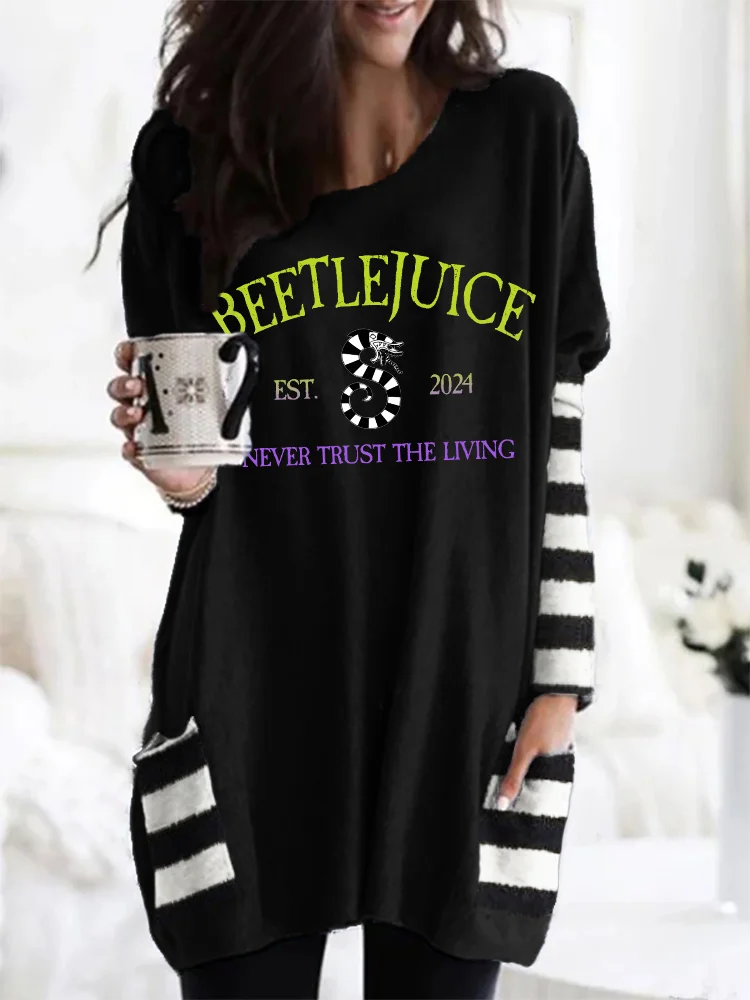 Halloween Horror Movie 2024 Gradient Striped Patchwork Tunic