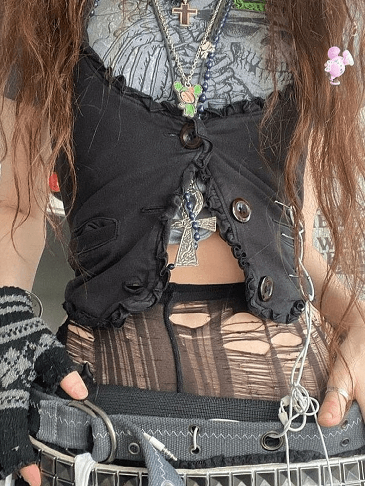 Frill Trim Button Down Corset Top