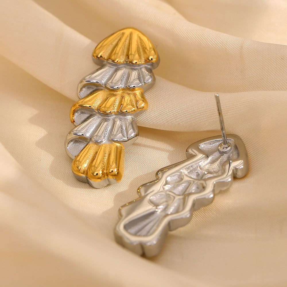 Fashionable French Style Earrings Stainless Steel 18K Gold Plated Christmas Tree Shape Two-Color Earrings