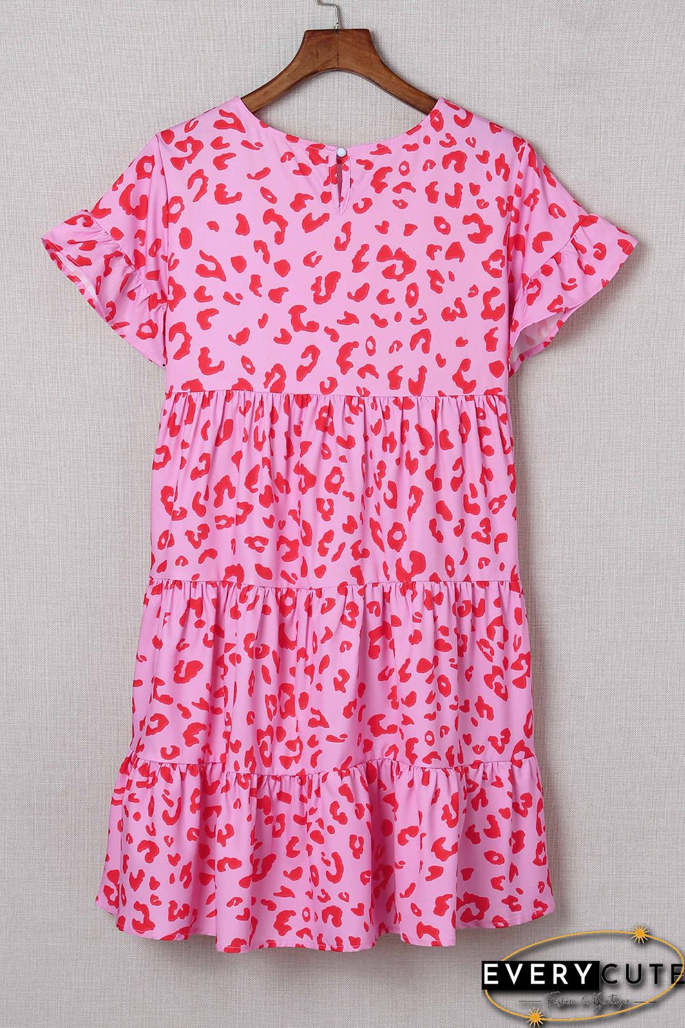 Pink Leopard Print Ruffle Short Sleeve Tiered Dress