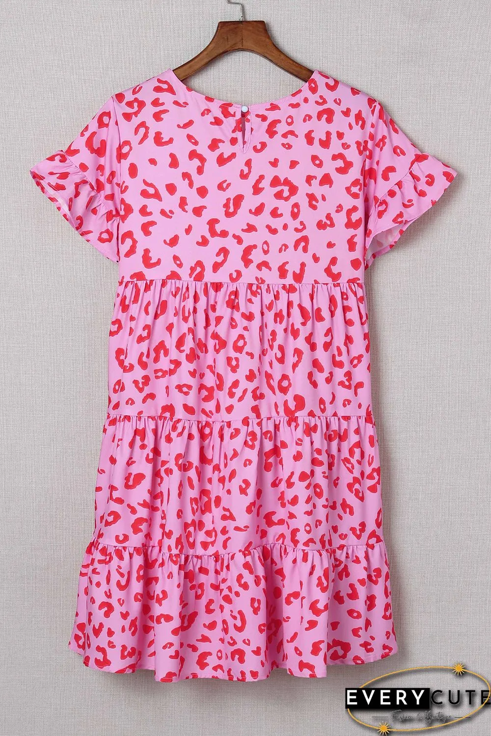 Pink Leopard Print Ruffle Short Sleeve Tiered Dress