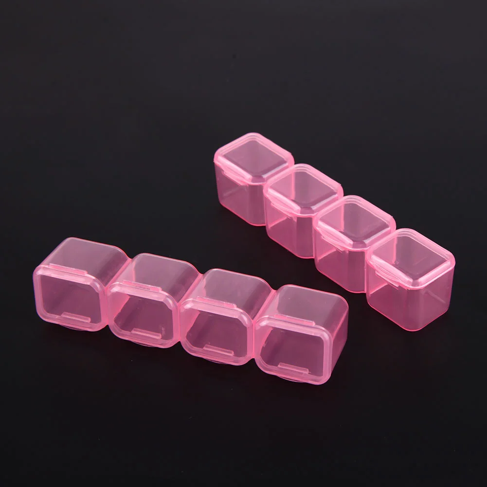 28 Grids Plastic Storage Box Nail Rhinestone Jewelry Display Case(Pink)