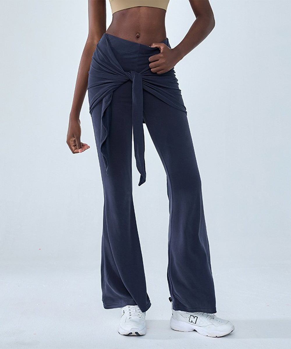 High-Waist Flared Pants with Front Tie
