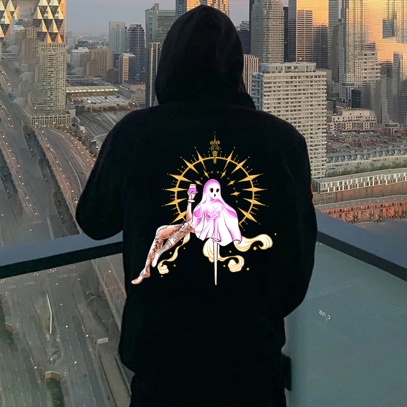 SPOOK NAUGHTY GHOST WALKING IN HEAVEN Casual Graphic Print Hoodie