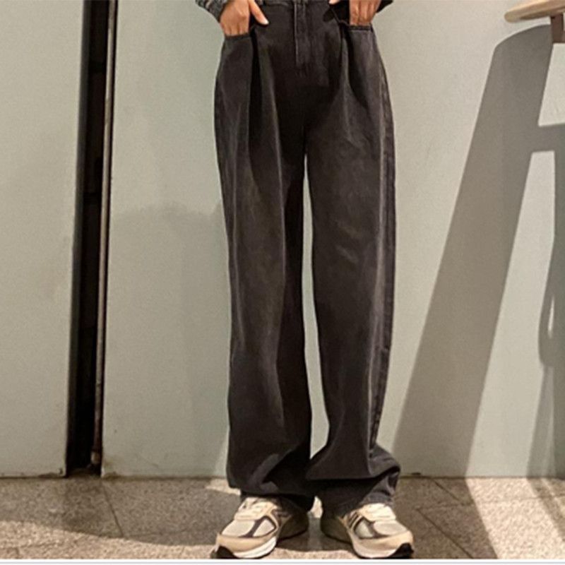 fashion outfits Plus Size Black Straight Suit Wide-Leg Pants Women's Summer High Waist Draping Loose Slimming Casual Mopping Pants