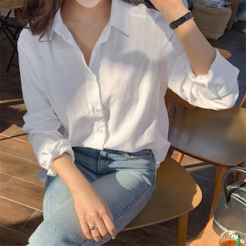 Uveng Uveng Shirt Female Fashion Fashion Design Sense Of Small Mature Retro Hong Kong Flavor Loose Shirt South Korea Simple