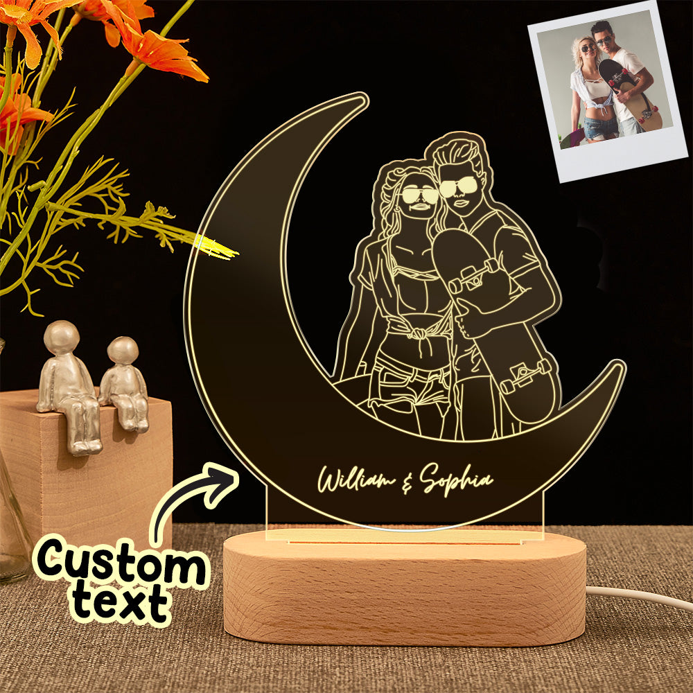 Loveyoufancy Custom Portrait Night Light Moon Line Art Photo Lamp Gift for Lover